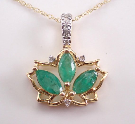 Yellow Gold Emerald Charm Pendant and Chain: Diamond Crown Choker Necklace