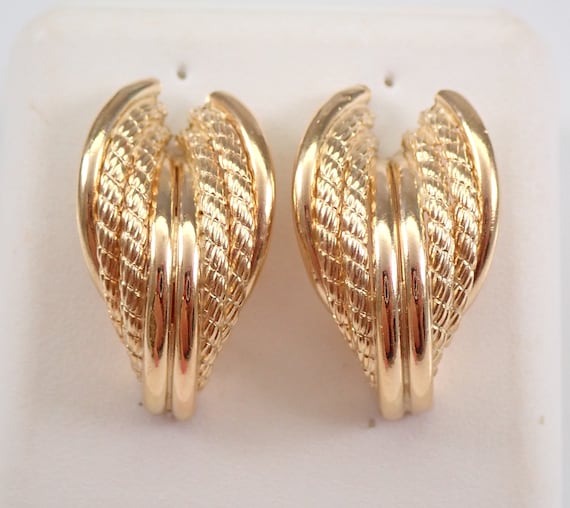 Vintage 14K Yellow Gold Earrings - Braided Door Knocker Half Hoop - Estate Fine Jewelry Gift