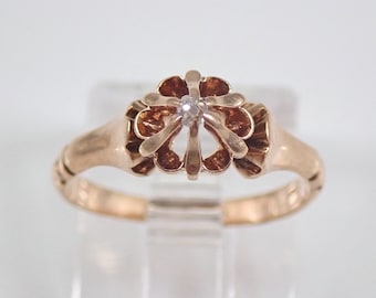 Victorian Diamond Promise Ring - Antique Rose Gold Midi Band - Old Miner Solitaire Engagement Gift