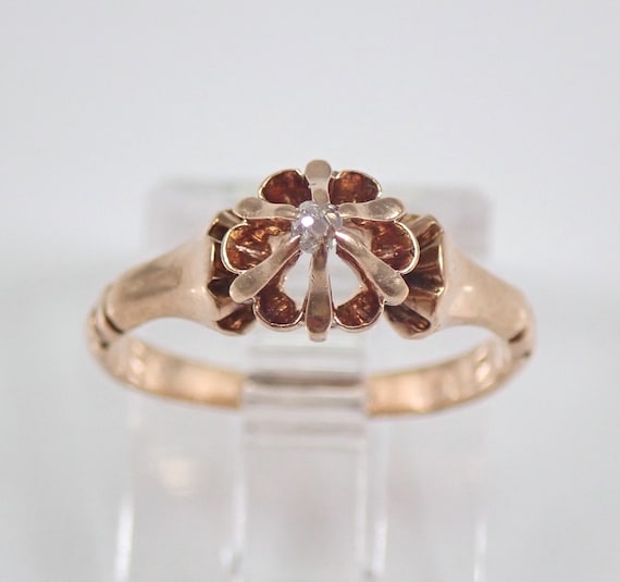 Victorian Diamond Promise Ring - Antique Rose Gold Midi Band - Old Miner Solitaire Engagement Gift