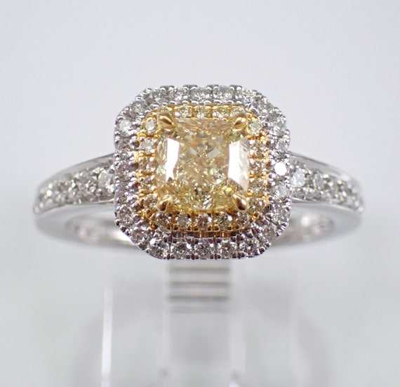 Yellow Canary Diamond Engagement Ring - 18K White Gold Fancy Bridal Jewelry - Unique Colored Diamond Gift