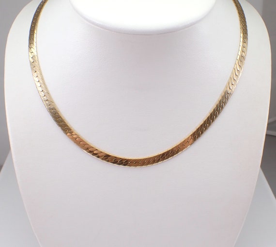 Vintage 14K Yellow Gold Herringbone Chain Necklace - Estate Fine Jewelry Gift