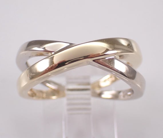 14K Yellow and White Gold Crossover X Ring:  Two Tone Vintage Band
