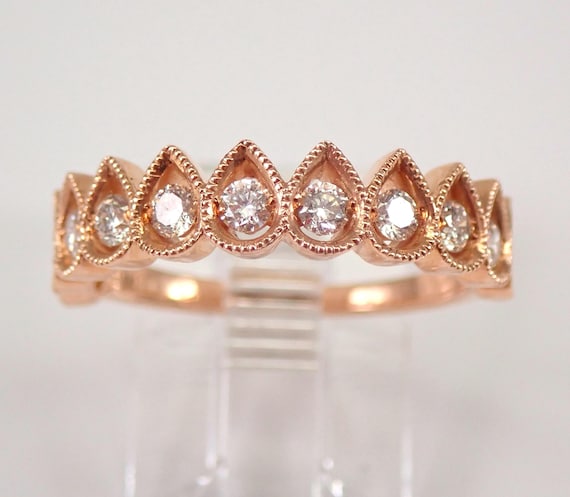 14K Rose Gold Diamond Wedding Ring: Dainty Stackable Anniversary Band
