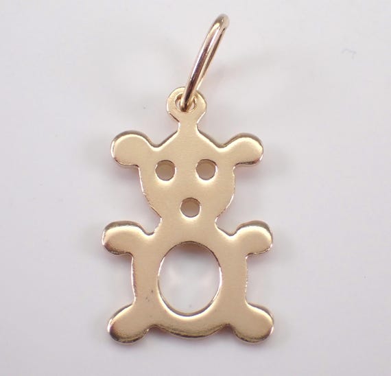 14K Yellow Gold Teddy Bear Charm Pendant, Vintage Adorable Slide for Necklace or Bracelet