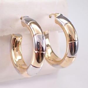 Vintage 14K Two Tone Gold Hoop Earrings - Multi Color Chunky Huggie Hoops - Estate Unique Jewelry Gift