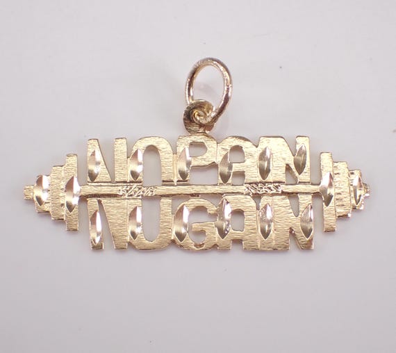 Vintage 14K Yellow Gold "No Pain No Gain" Charm Pendant: Unique Barbell Dumbbell Drop