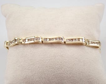 Vintage Diamond Tennis Bracelet - 14K Yellow Gold Estate Fine Jewelry - Unique In Line Channel Setting