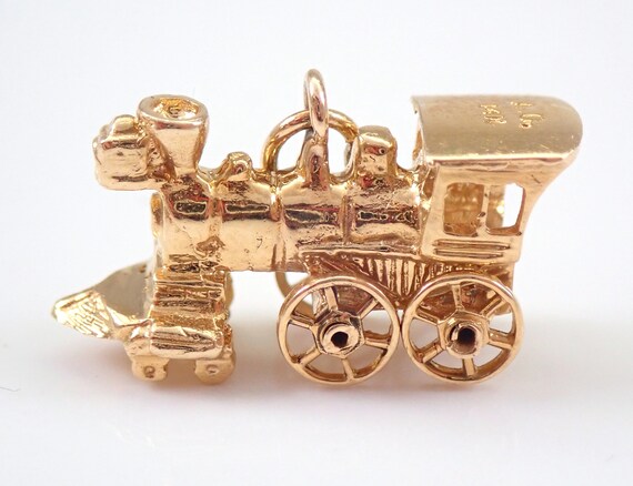 Vintage 14K Yellow Gold TRAIN Charm - Railcar Tram Engine Pendant - Locomotive Transportation Conductor Gift