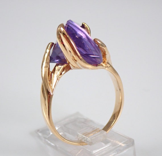 Vintage Alexandrite Solitaire Ring - Solid 14k Ye… - image 4