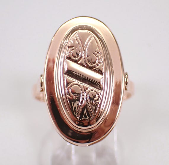 Antique 14K Rose Gold Signet Style Ring, Vintage Engraved Bas Relief Band, Unique European Estate Jewelry Gift