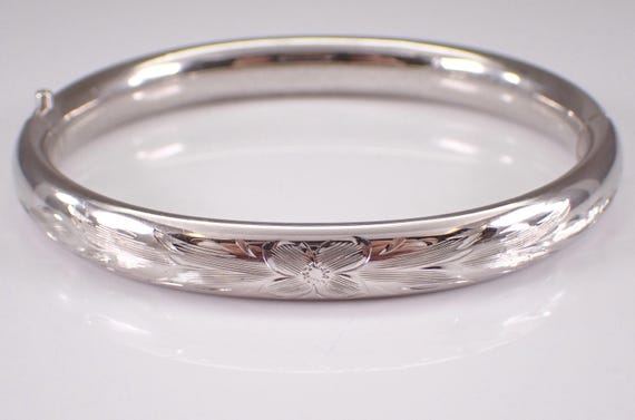 Vintage Sterling Silver Bangle Bracelet: Estate Etched Stackable Cuff Jewelry Gift