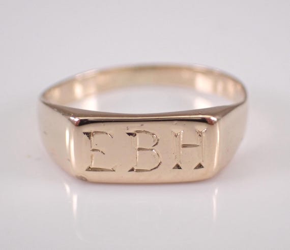 Vintage Yellow Gold Initial Baby Ring, Antique Pinky Name Monogram Band