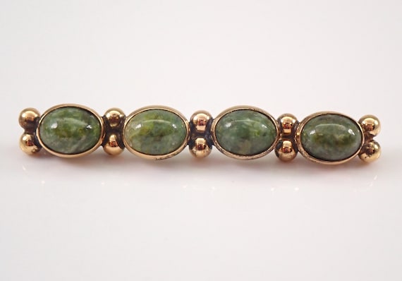 Vintage Jade Lapel Stick Pin - Antique 14K Yellow Gold Bar Brooch - 1970's Designer Admark