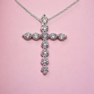 1ct Diamond Cross Necklace White Gold Religious Charm Pendant GalaxyGems Fine Jewelry Gift image 7