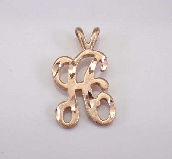 Antique Initial Pendant Charm, Vintage Petite 14K Yellow Gold Script Letter Charm for Necklace or Bracelet