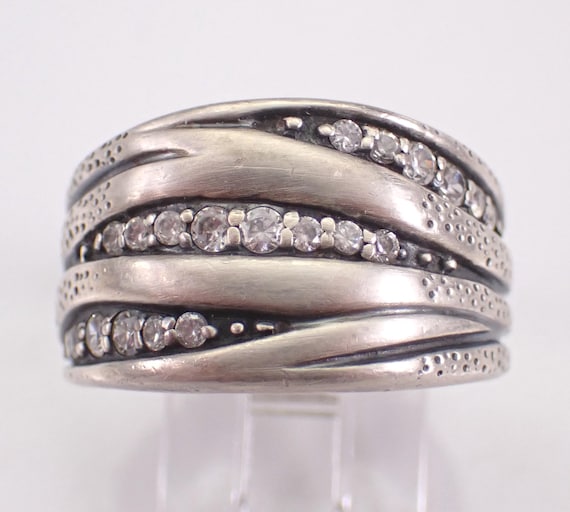 Vintage Silpada Wedding Band - Sterling Silver Stackable CZ Ring - Bridal Anniversary Fine jewelry