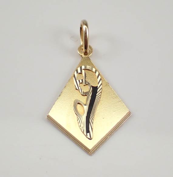 Vintage 14K Yellow Gold Goddess Charm, Geometric Shape Pendant, Lady Silhouette Profile Portrait