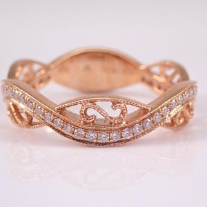 18K Rose Gold Diamant Ehering - Stapelbar Crossover Jubiläum Ring - Einzigartige Brautschmuck Geschenk