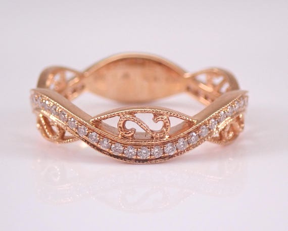 18K Rose Gold Diamond Wedding Band - Stackable Crossover Anniversary Ring - Unique Bridal Fine Jewelry Gift