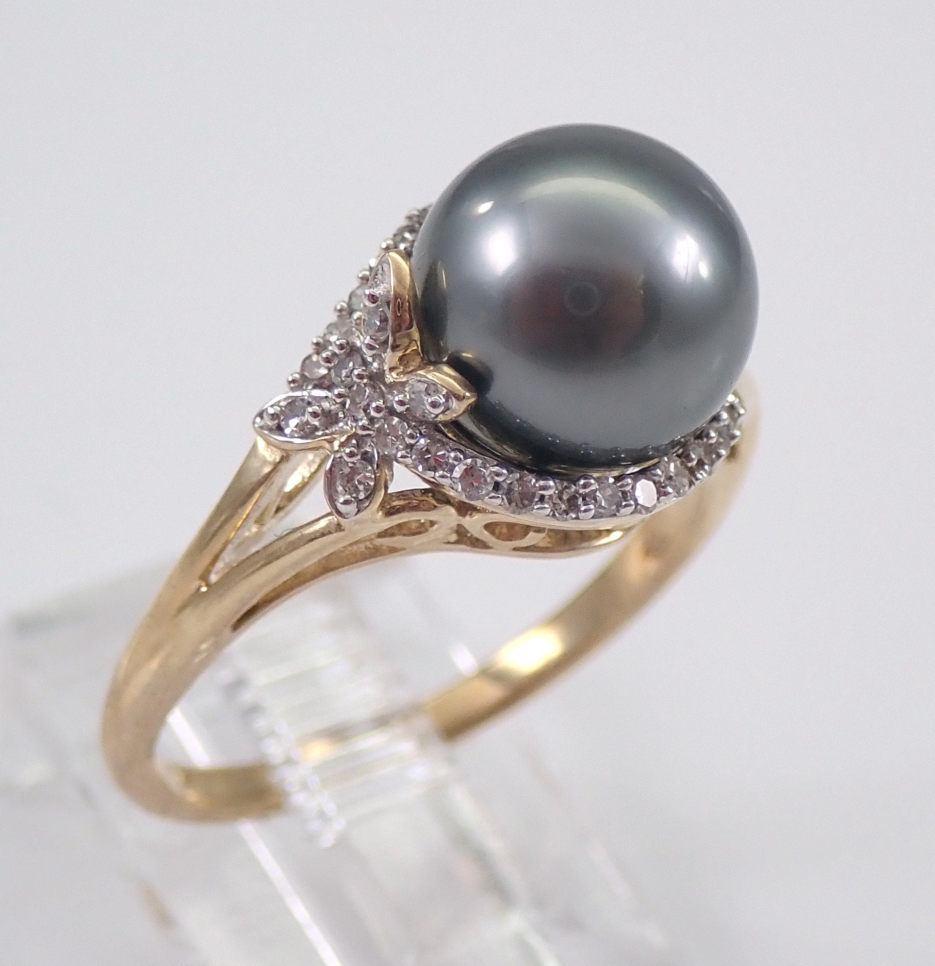 Classic Tahitian Pearl and Diamond Halo Ring | Angara