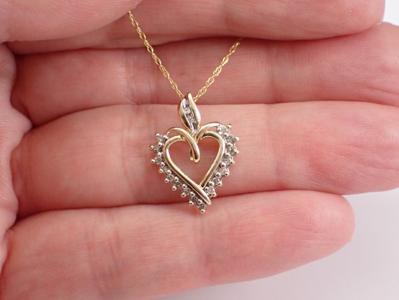 Vintage Diamond Heart Necklace - Yellow Gold Simp… - image 5