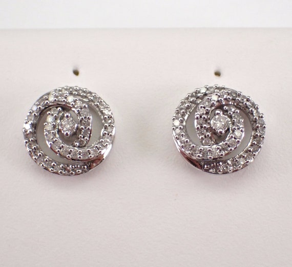 Dainty Diamond Stud Earrings - White Gold Swirl Spiral Design - GalaxyGems Fine Jewelry Gift
