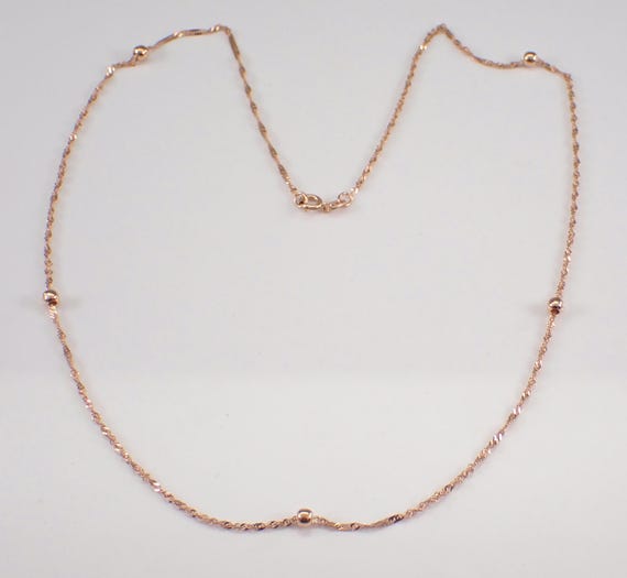 Vintage 14K Rose Gold Station Choker Chain:  Unique Estate 18" Fancy Beaded Link Necklace