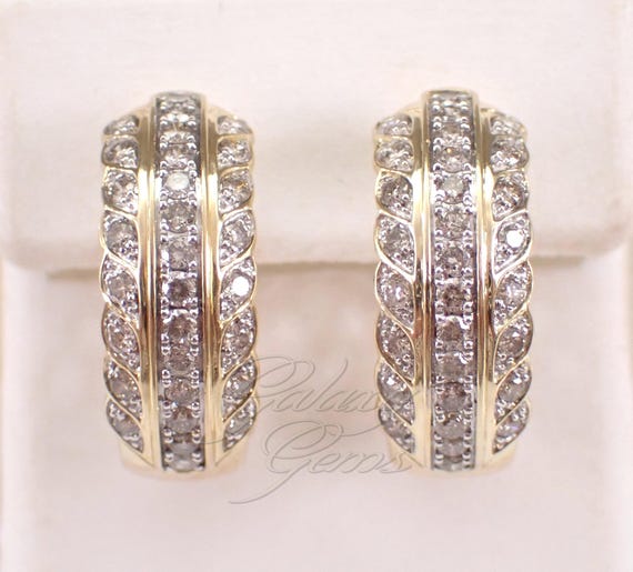 Yellow Gold Diamond Hoop Earrings: Multi Row Chunky Huggie Hoops