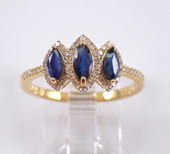 Sapphire and Diamond Promise Ring - Solid Yellow Gold Anniversary Band - September Birthstone Fine Jewelry Gift