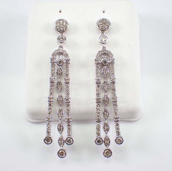 Unique Diamond Dangle Earrings - White Gold Triple Bar Drop - GalaxyGems Fine Jewelry Gift