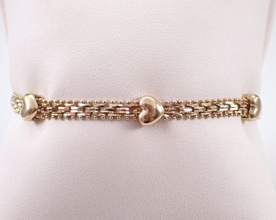 Vintage 14K Yellow Gold Heart Bracelet - Simple Layering Mesh Link - Estate Fine Jewelry Gift