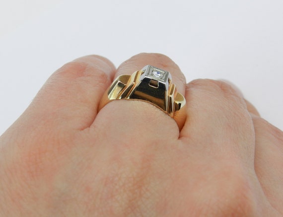 Antique Diamond Solitaire Ring, Vintage Unisex Ri… - image 5