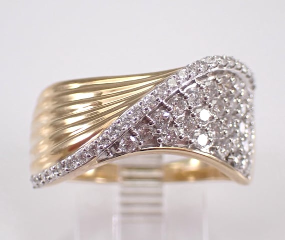 Yellow Gold Diamond Anniversary Ring: Unique Crossover Wedding Band