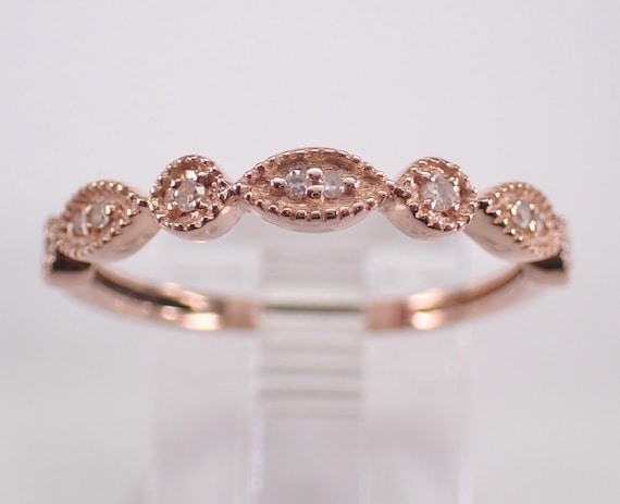 14K Rose Gold Diamond Wedding Ring - Stackable Anniversary Band - Unique Bridal Fine Jewelry Gift