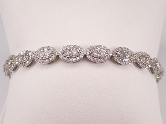 White Gold Diamond Tennis Bracelet: Layering Station Cluster Link