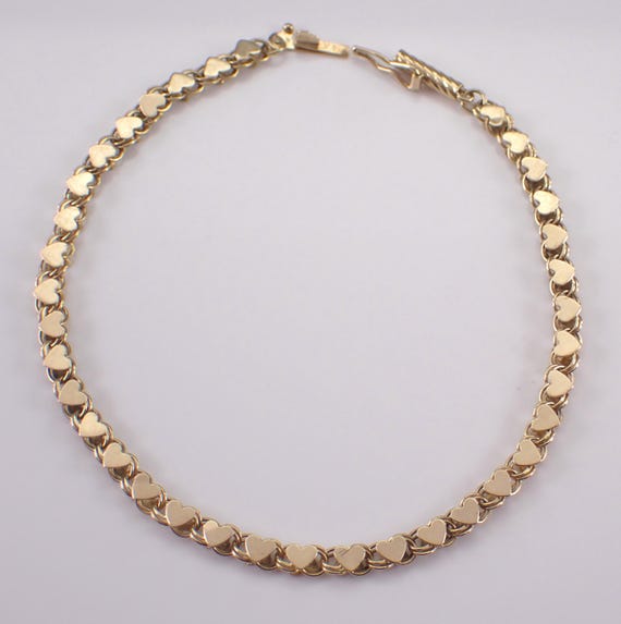 Vintage 14K Yellow Gold Heart Bracelet: Estate Everyday Layering Link