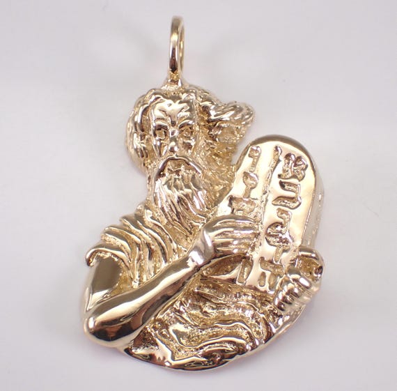 Vintage 14K Yellow Gold Moses Charm Pendant - Religious Testament Ten Commandments  Jewelry Gift