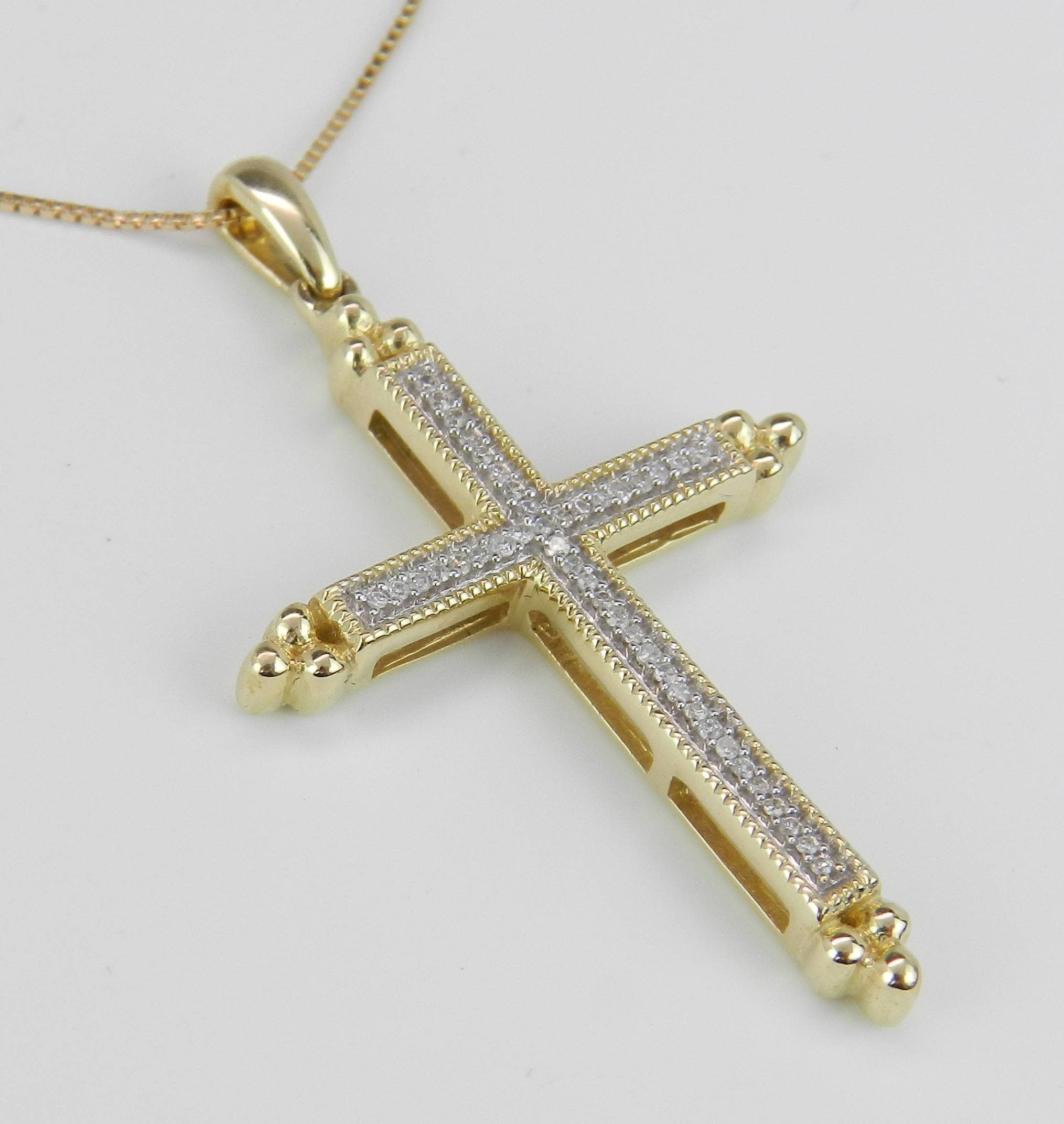 Diamond Cross Pendant Necklace Religious Charm 18 Yellow Gold Chain