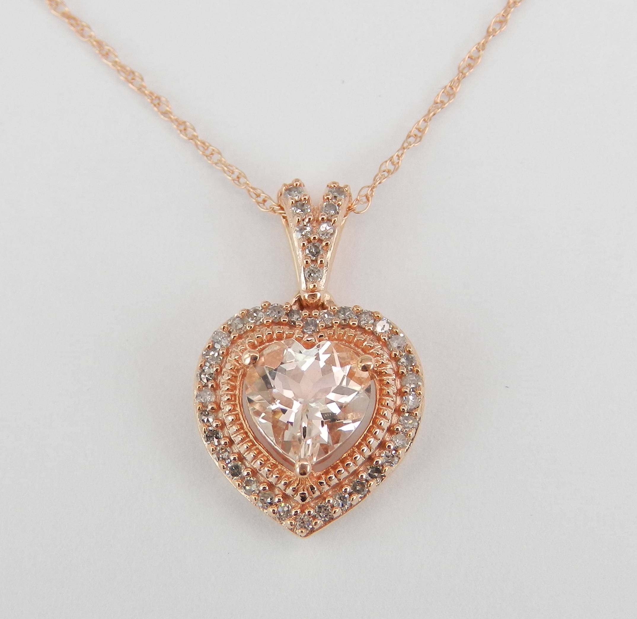 Diamond Heart Pendant, Heart Necklace, Rose Gold Diamond