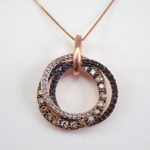 Rose Gold Brown Diamond Necklace - Interlocking Circles Charm Pendant - Dainty Black Chocolate Gemstone Jewelry Gift