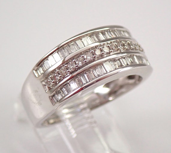 1/2 Ct Diamond Multi Row Wide Wedding Ring, 10k White Gold