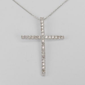 14K White Gold Diamond CROSS Necklace, Crucifix Religious Jewelry Christian Necklace Gold Charm LQPN20