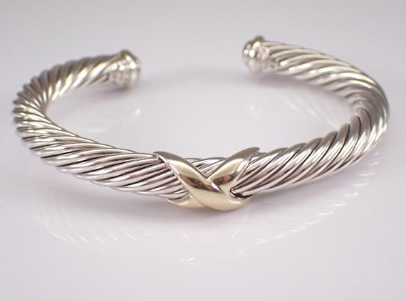 Sterling Silver and 14K Gold Bangle Bracelet - Vintage David Yurman Braided Cable Cuff