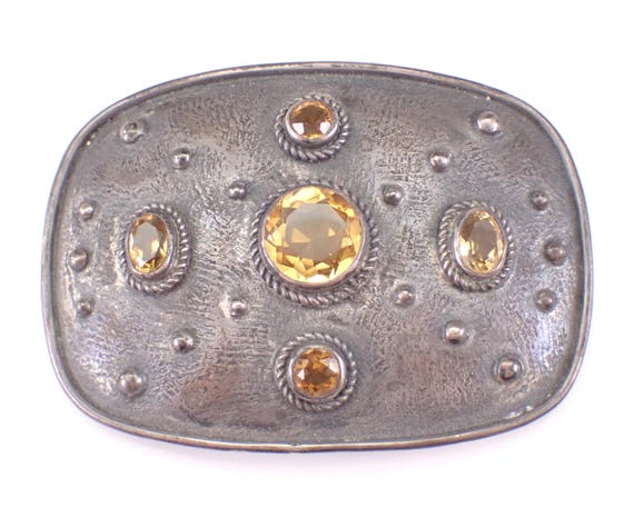 Vintage Sterling Silver Citrine Belt Buckle