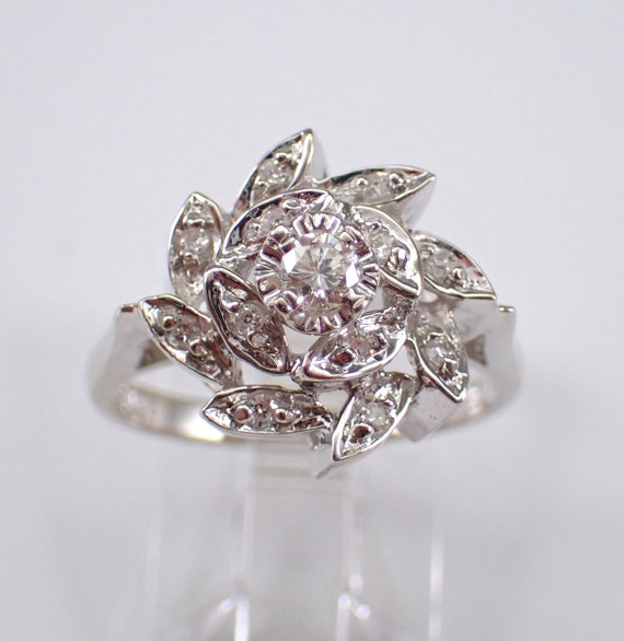 Antique Diamond Pinky Ring - Art Deco 14K White Gold Cluster Band - 40s Genuine Vintage Fine Jewelry