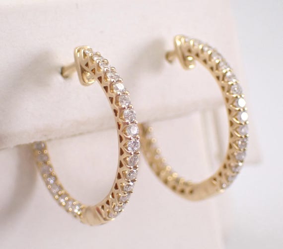14K Yellow Gold Diamond Hoop Earrings: Medium Inside Out Huggie Hoops