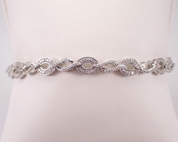 White Gold Diamond Tennis Bracelet, Layering Everyday Interlocking Link, GalaxyGems Fine Jewelry Gift
