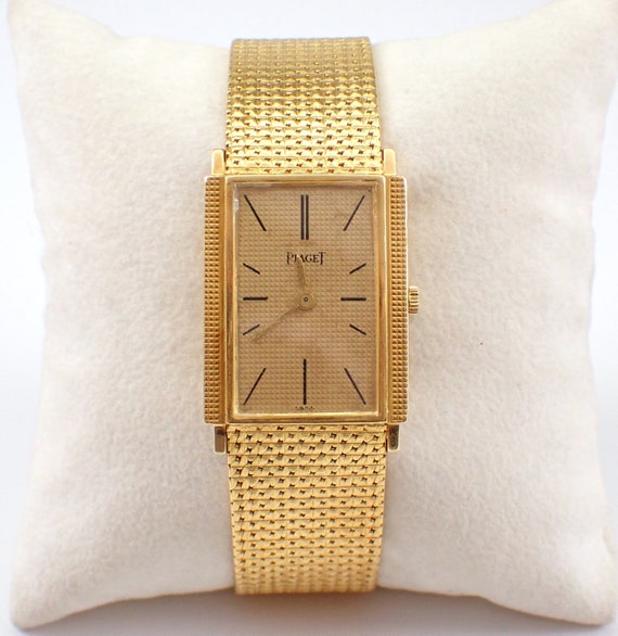 Vintage PIAGET 18K Yellow Gold Watch - Rectangular Unisex Wristwatch - Sleek Solid Gold Bracelet