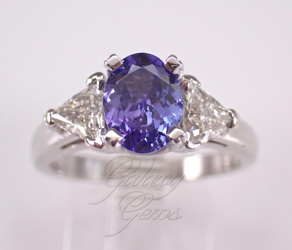 Platinum Tanzanite and Diamond Engagement Ring: Estate Gemstone Bridal Promise Setting